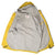 Open yellow Nike windbreaker showing gray lining, hood interior, and neck label
