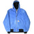 Full front view of blue Carhartt hooded active jacket with black ribbed cuffs and waistband