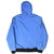 Back view of blue Carhartt hooded active jacket with black ribbed cuffs and waistband