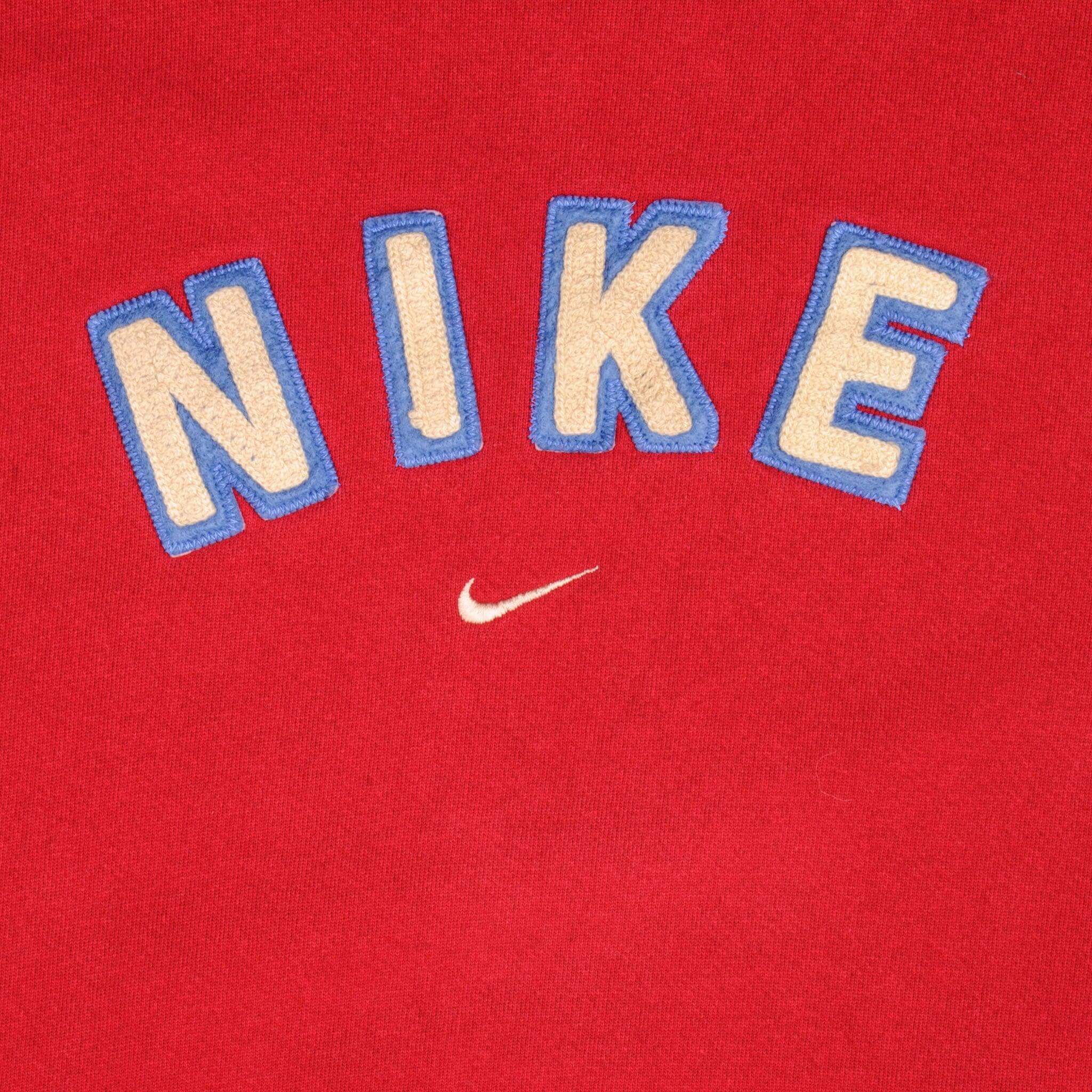 Vintage Red Nike Centered Swoosh Sweatshirt 90s Size M Made In USA.