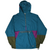Full front view of L.L.Bean colorblock hooded anorak with patterned trim and zippered kangaroo pocket