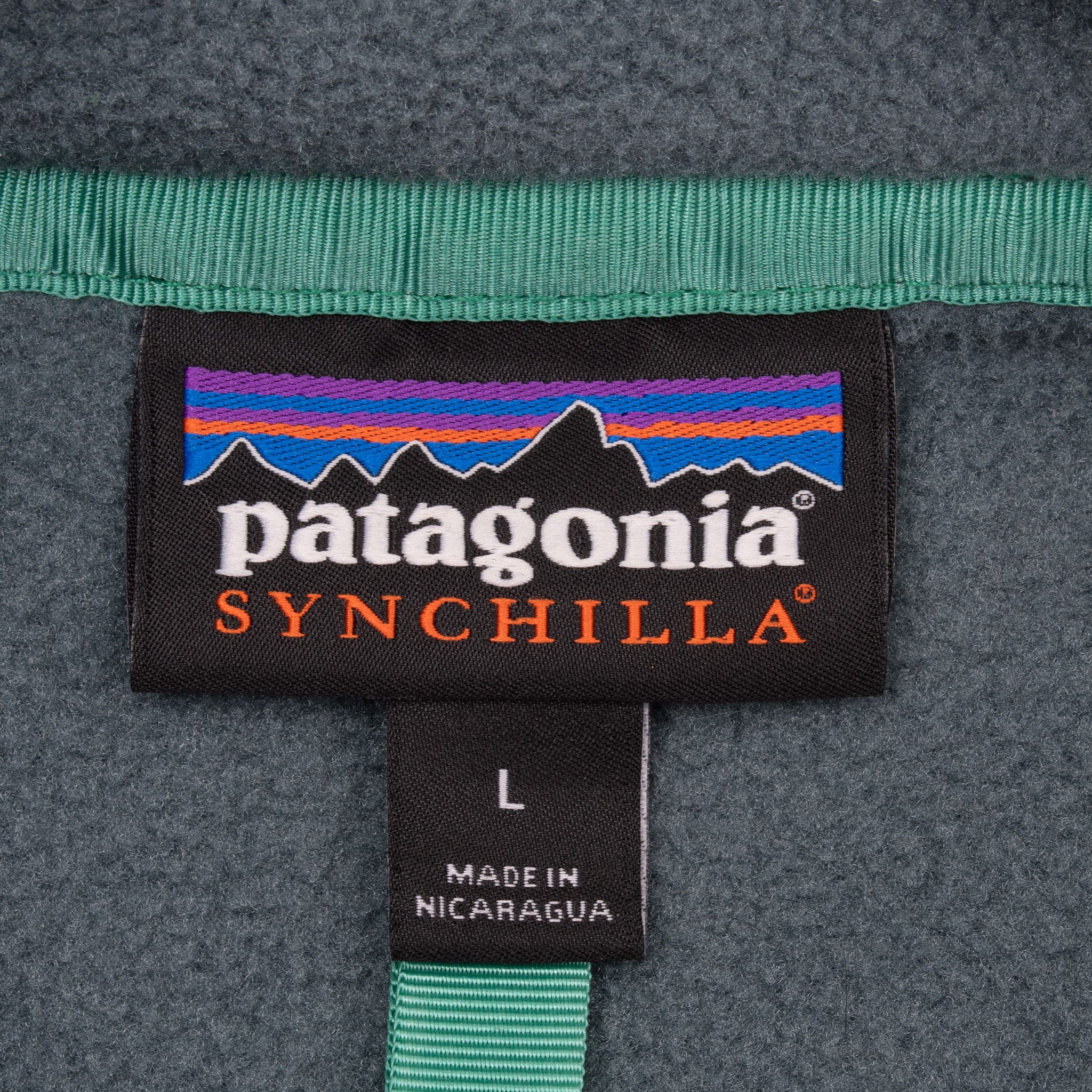 Vintage Patagonia Snap T Synchilla Fleece Green Grey Pullover Sweatshirt Size Large