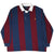 Full front view of Polo Ralph Lauren burgundy and navy striped long-sleeve rugby shirt