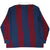 Back of Polo Ralph Lauren rugby shirt with wide burgundy and navy stripes and white collar