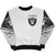 Front of Los Angeles Raiders sweatshirt with silver body, black trim, and printed sleeves