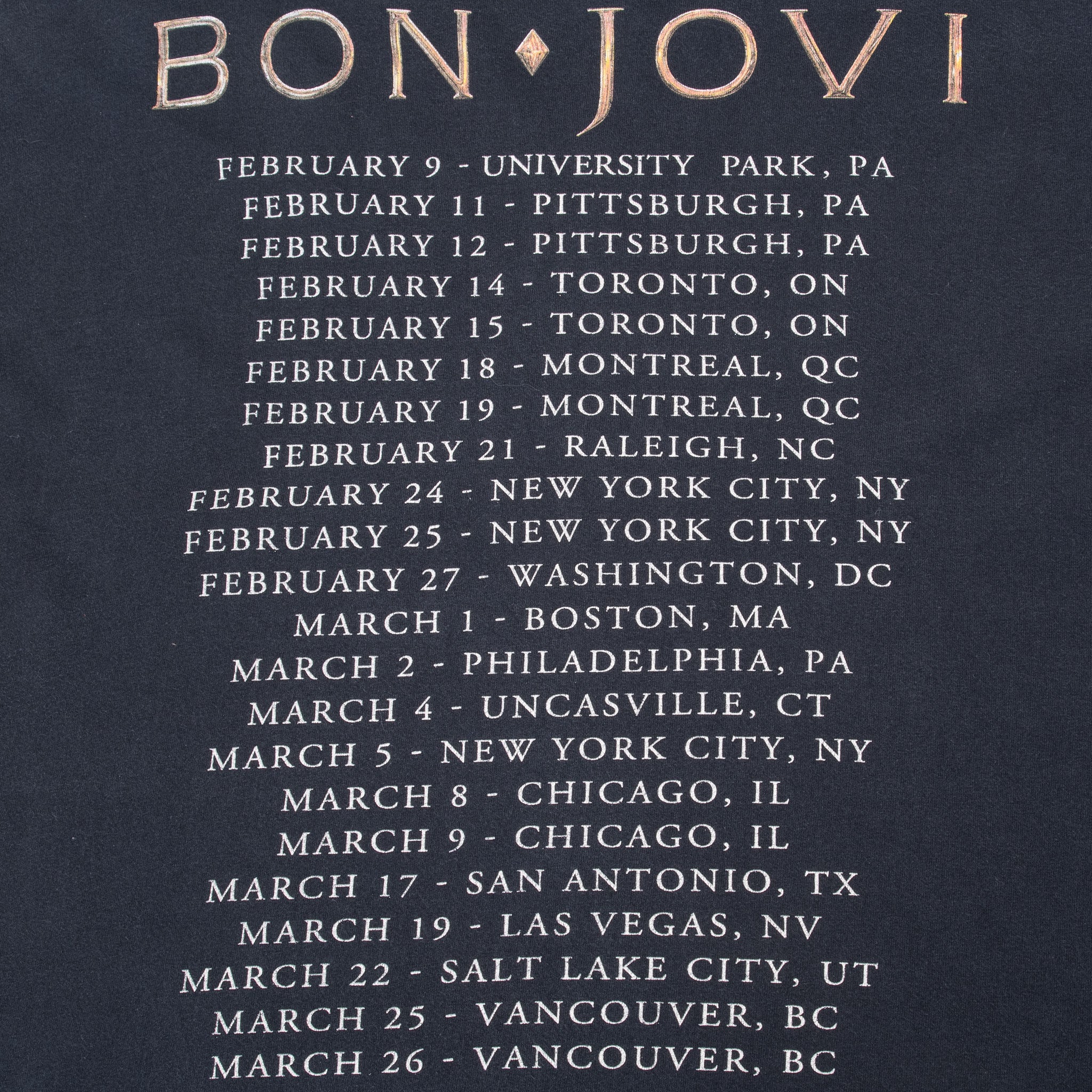 VINTAGE BON JOVI TOUR 2000S BLACK TEE SHIRT SIZE XL