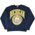 Full front view of navy Michigan crewneck sweatshirt with maize university seal graphic
