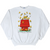 Full front view of white Peanuts crewneck with Snoopy and Woodstocks on a red doghouse