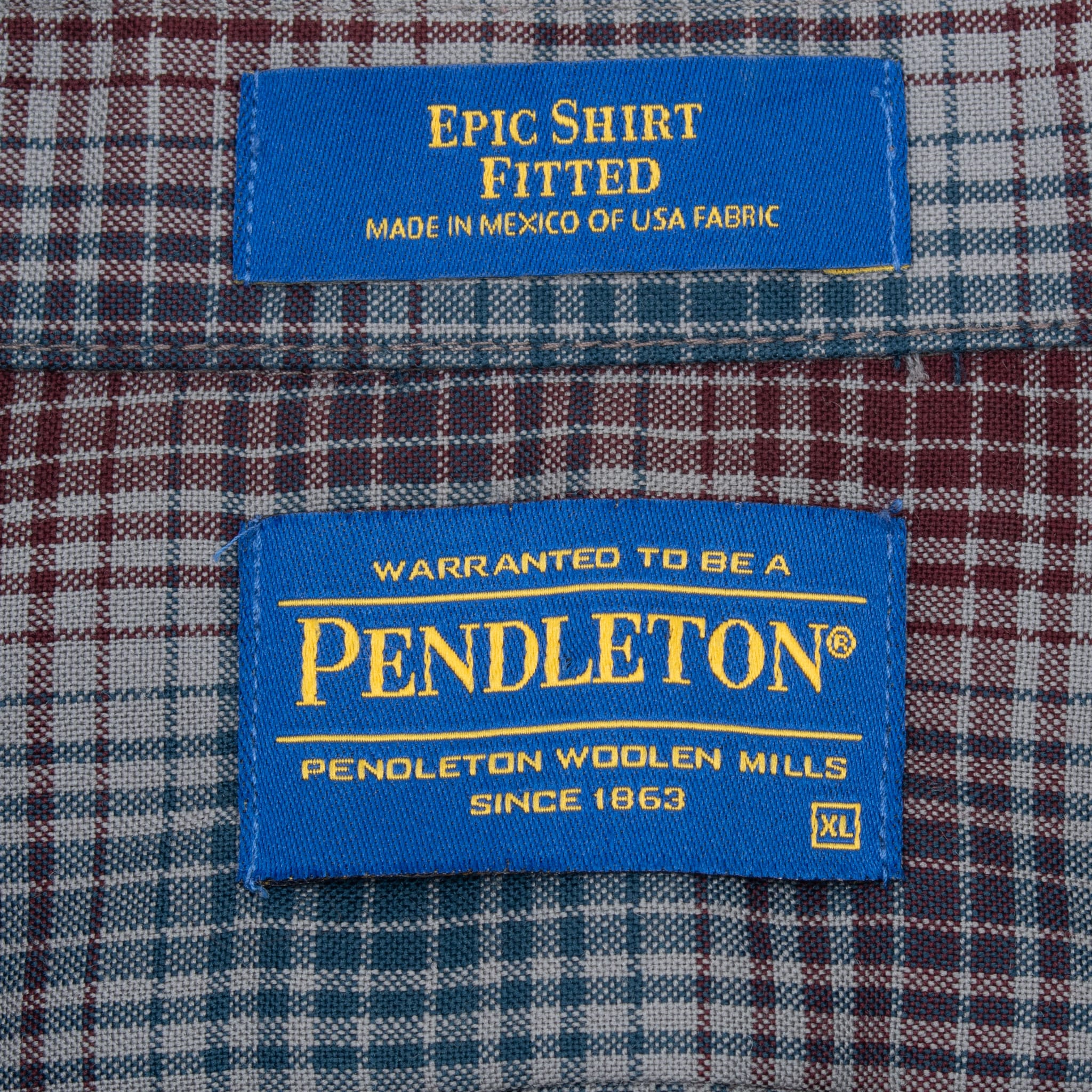 Vintage Pendleton Grey Blue Burgundy Plaid Pearl Buttons Western Wool Shirt 2000S Size Xl
