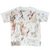 Back of white Michelangelo art T-shirt with sepia sculpture studies and scattered lettering