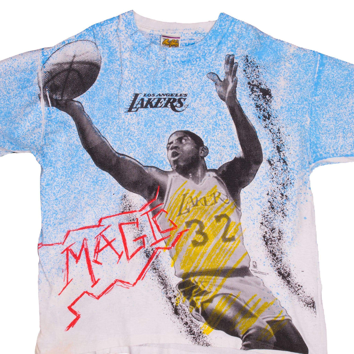 VINTAGE NBA ALL OVER PRINT MAGIC JOHNSON LOS ANGELES LAKERS TEE 