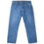 Front view of Levi's 501 indigo blue jeans with five-pocket styling and button fly