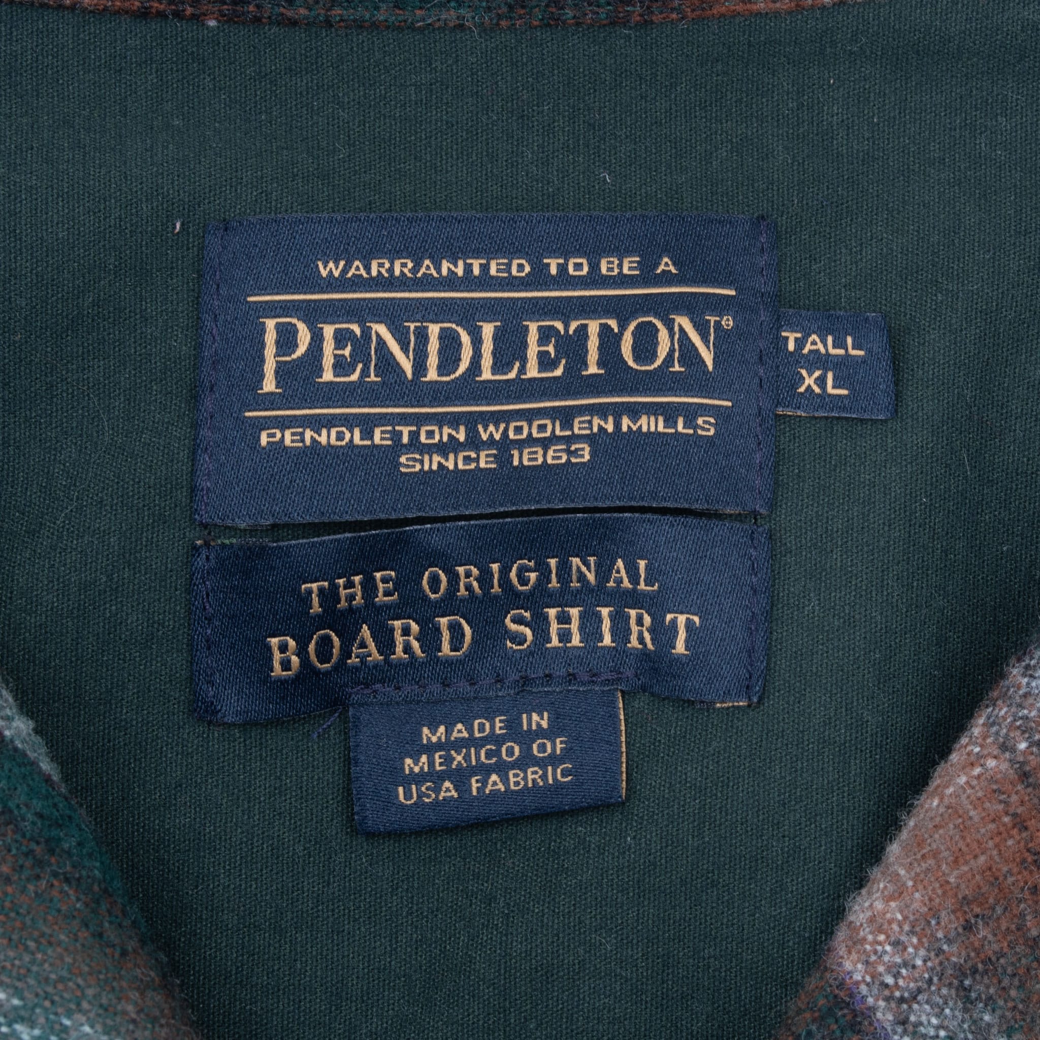 Vintage Pendleton Brown Green Plaid Western Wool Shirt 2000S Size Xl Tall
