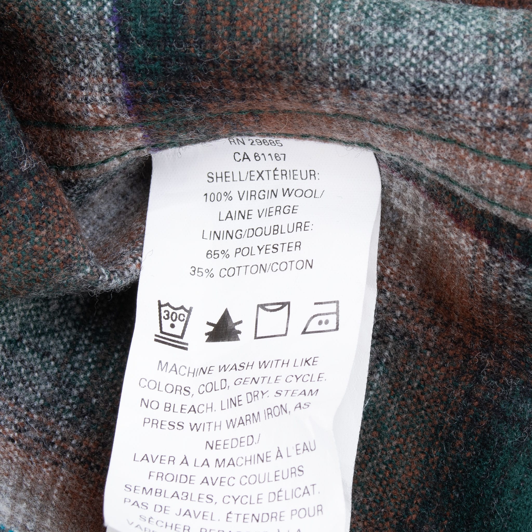 Vintage Pendleton Brown Green Plaid Western Wool Shirt 2000S Size Xl Tall