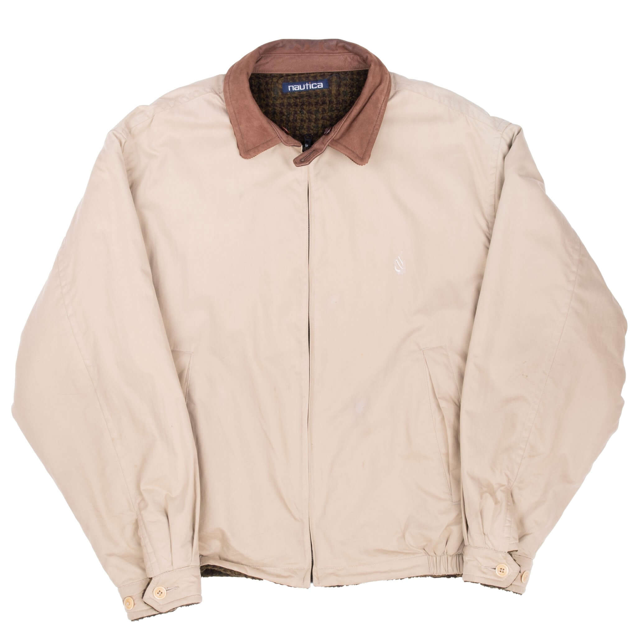 Vintage Nautica Reversible Beige Harrington Jacket 1990S Size Large