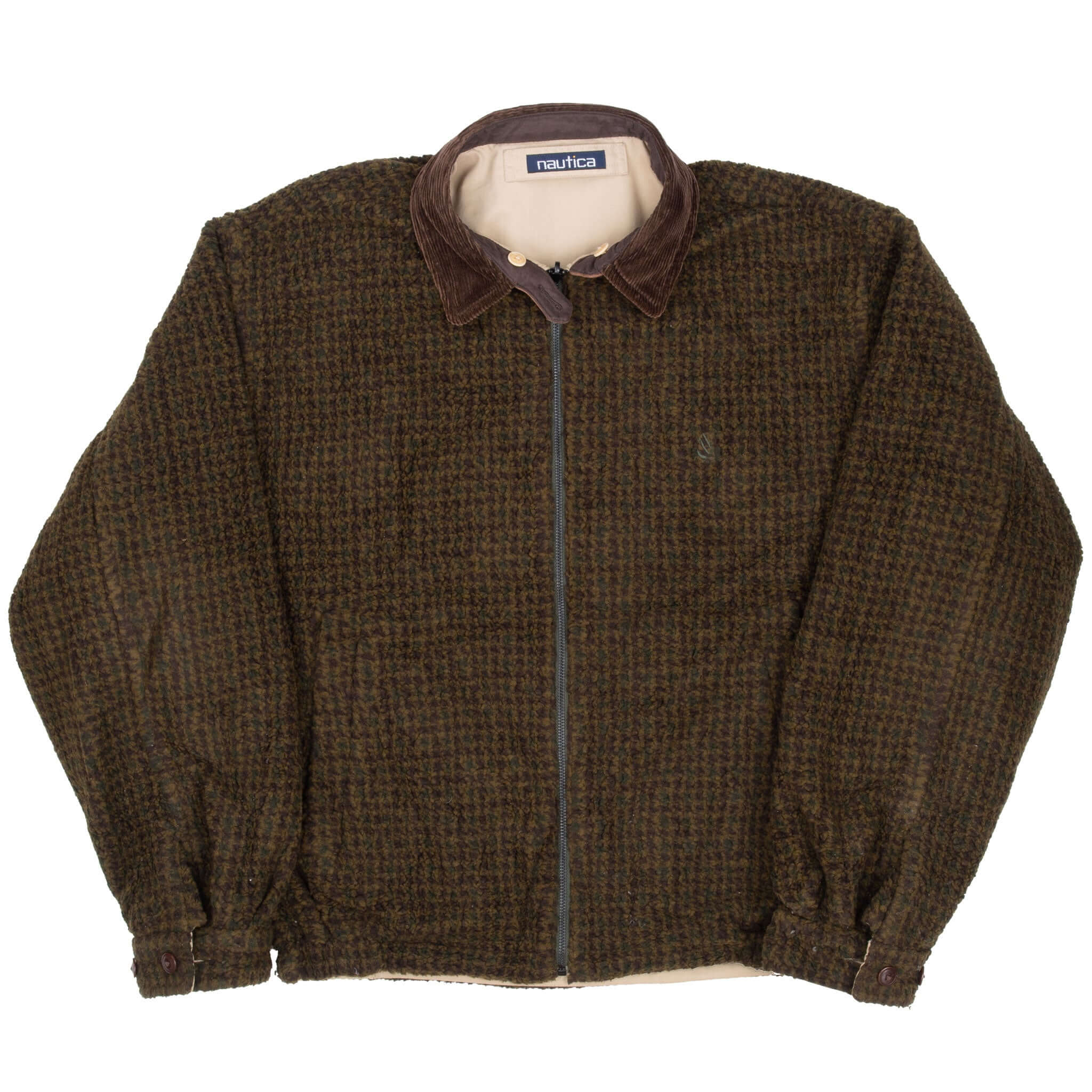 Vintage Nautica Reversible Beige Harrington Jacket 1990S Size Large