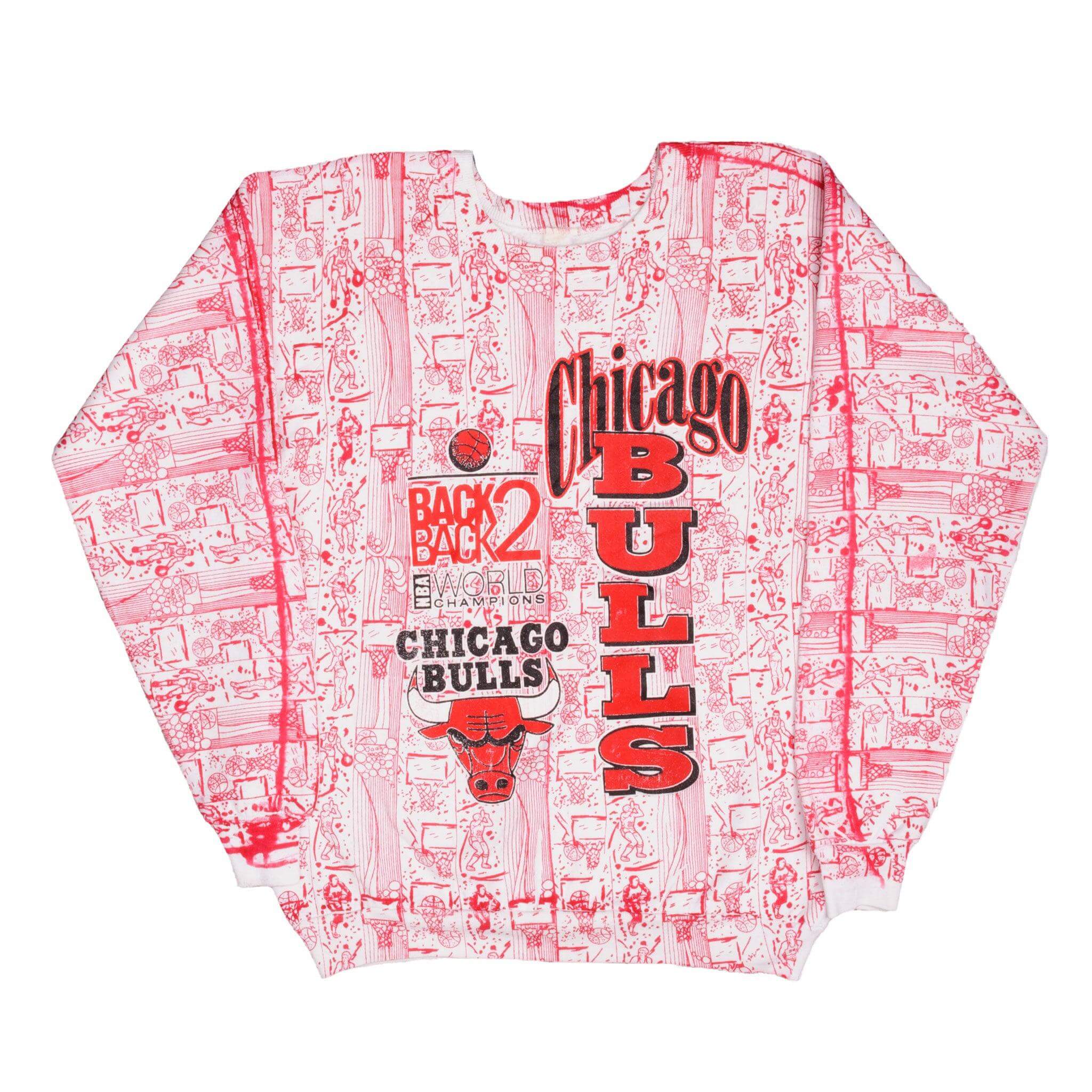 Vintage NBA All Over Print Chicago Bulls Back 2 Back Champions 1992 Sweatshirt Size XL