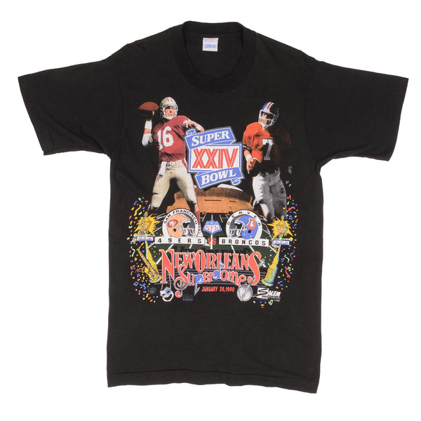 Vintage NFL San Francisco 49ers VS Denver Broncos Super Bowl XXIV 1990 Tee Shirt Size Medium Made In USA With Single Stitch Sleeves
