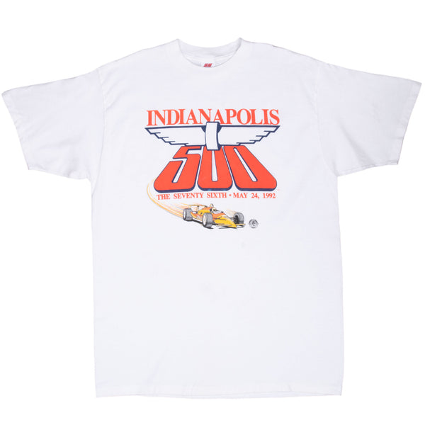VINTAGE INDIANAPOLIS 500 INDY CAR RACING 1992 WHITE TEE SHIRT XL MADE IN USA