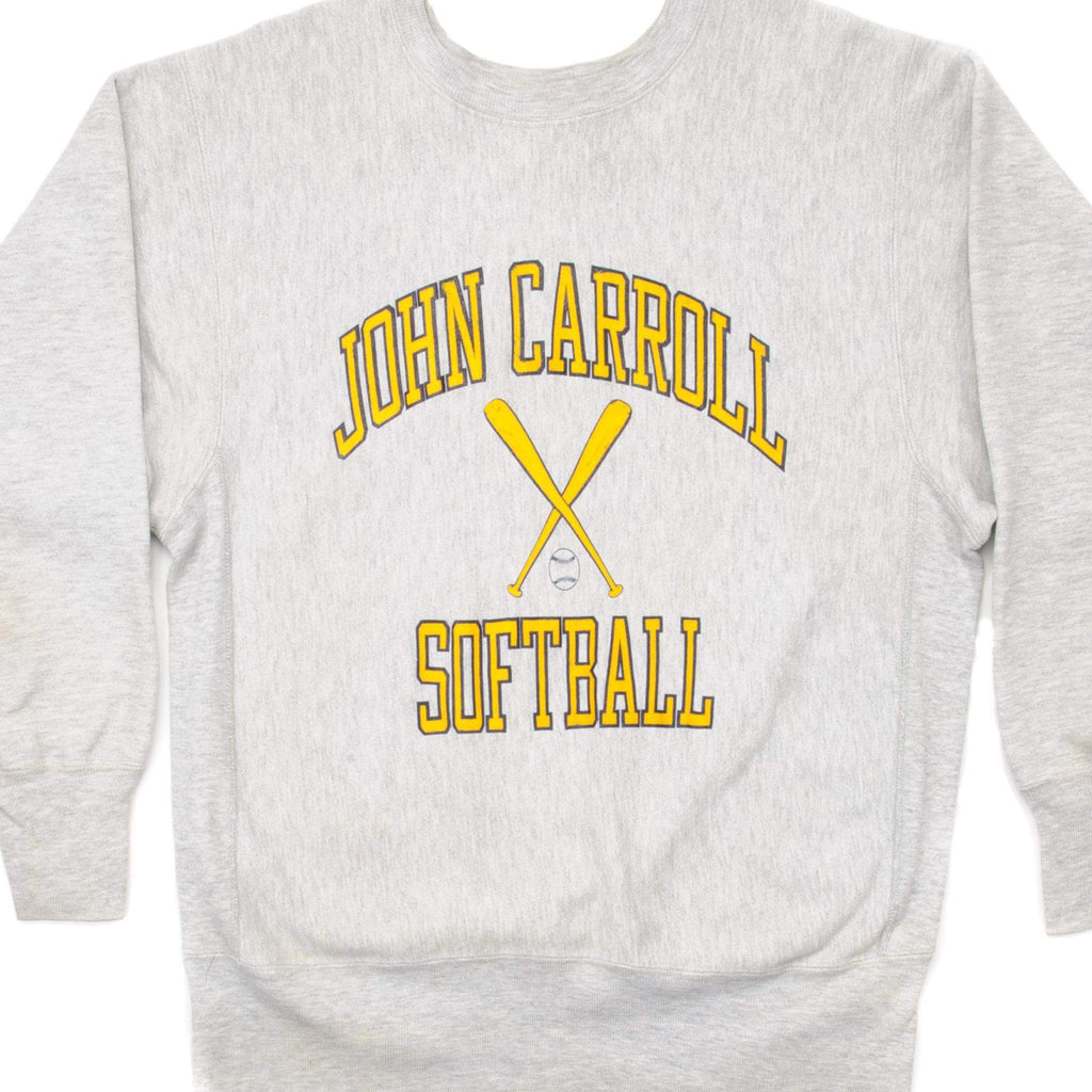 VINTAGE CHAMPION REVERSE WEAVE JOHN CARROLL UNI SWEATSHIRT 1990S LARGE MADE USA