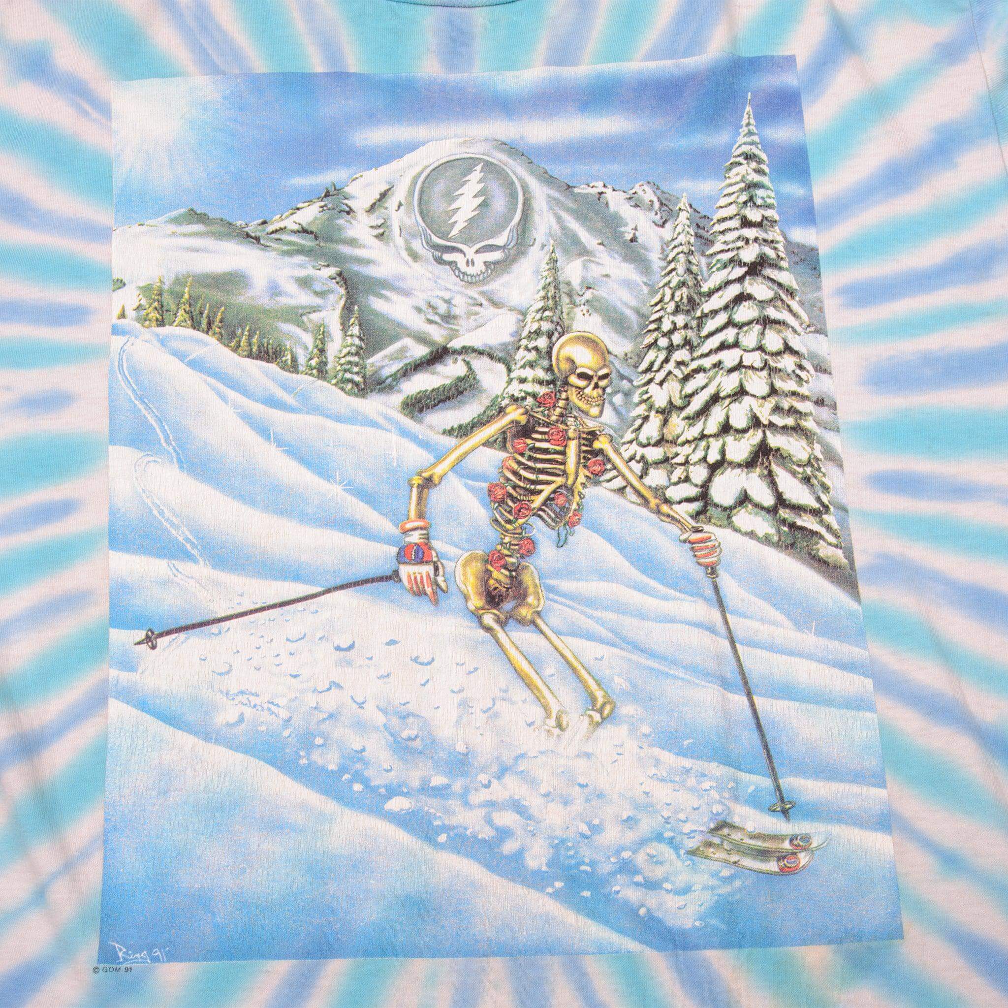 VINTAGE TIE-DYE THE GRATEFUL DEAD SKI TEE SHIRT 1991 SIZE XL MADE IN USA
