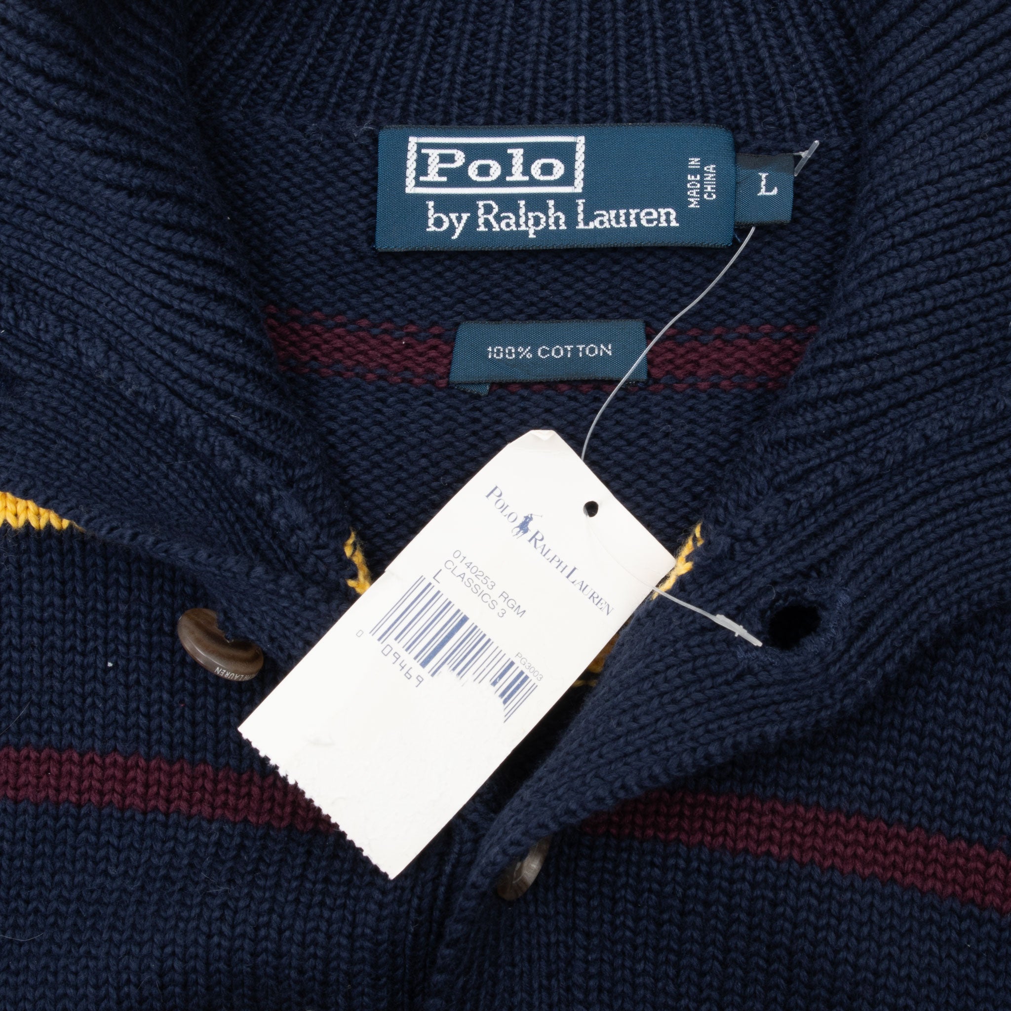 Vintage Polo Ralph Lauren Stripe Blue Knit Henley Sweater 1990S Size Large Deadstock