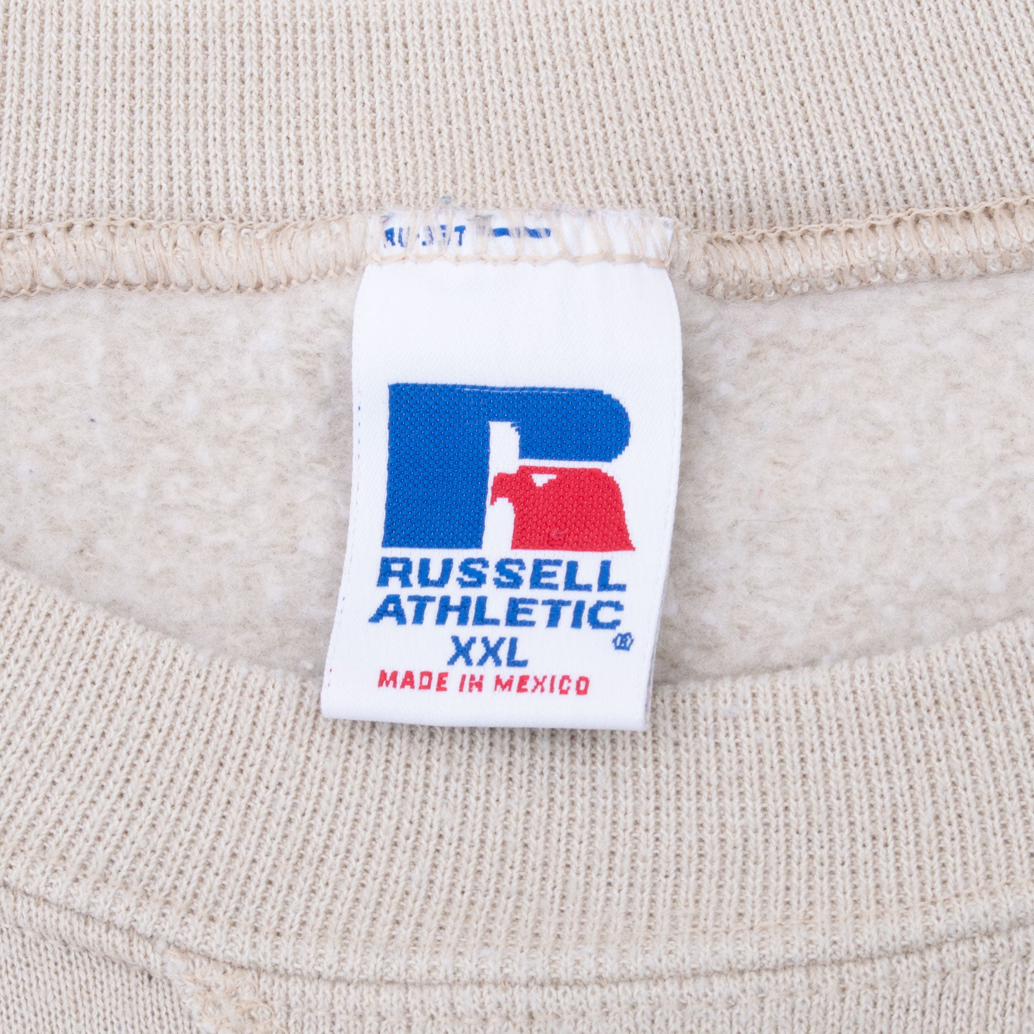 Vintage Russell Athletic Blank Beige Sweatshirt 1990S Size 2XL