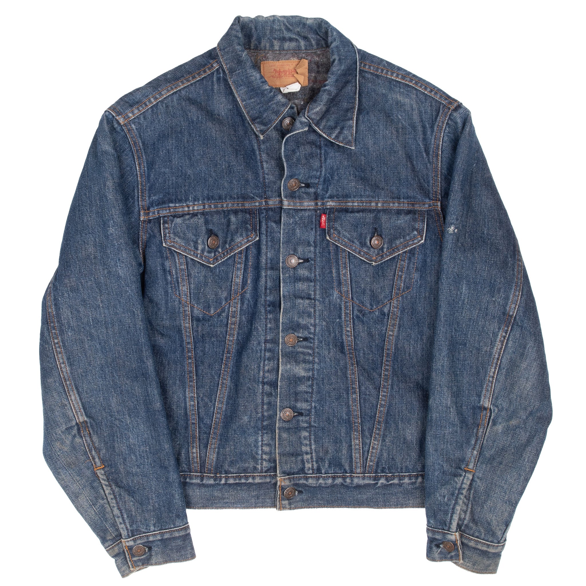 VINTAGE LEVIS INDIGO BLUE 2 POCKETS BLANKET LINED JACKET SIZE 40 1980S MADE IN USA