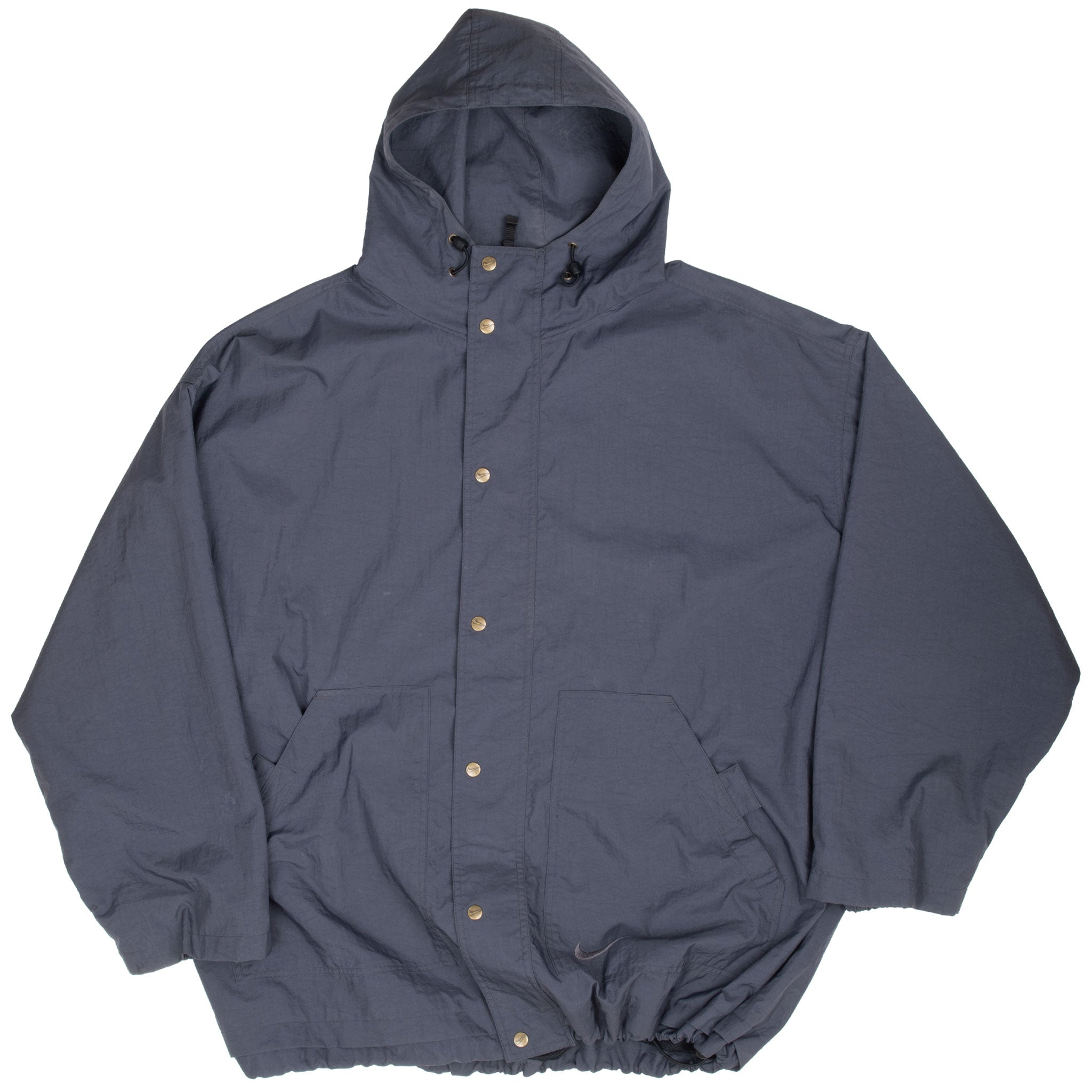 Vintage Nike Dark Grey Hooded Windbreaker Jacket 1990S Size 2XL