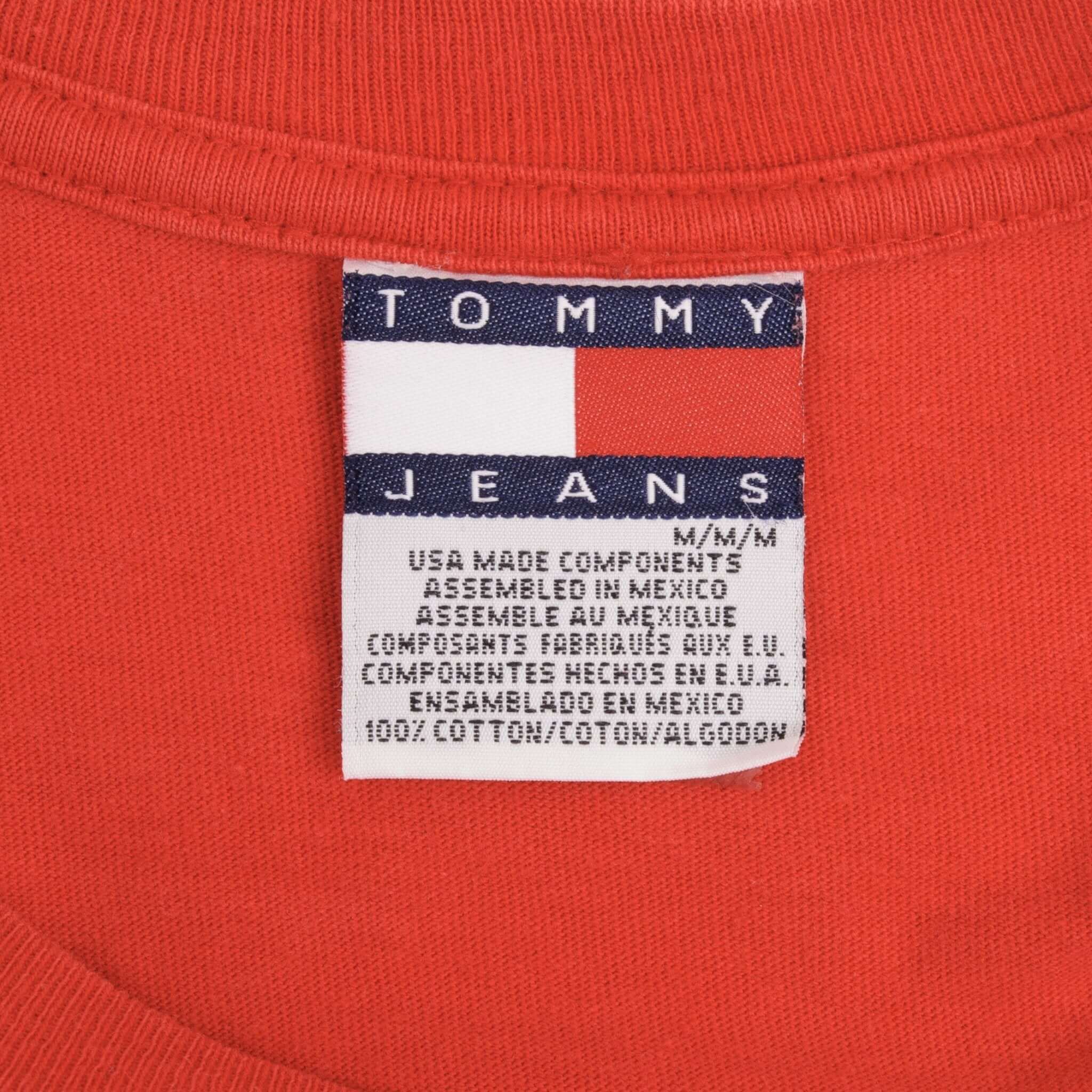 Vintage Tommy Hilfiger Spellout Red Tee Shirt 1990S Size Medium