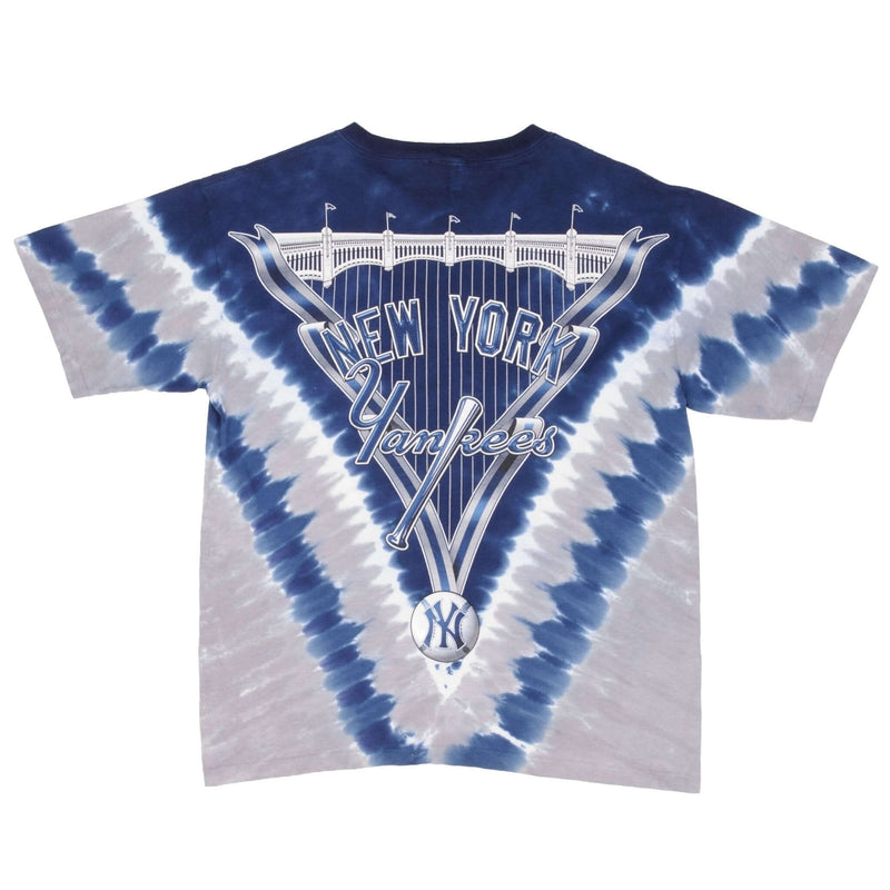 Vintage Mlb Tie Dye New York Ny Yankees Liquid Blue Tee Shirt 1990S Size Medium