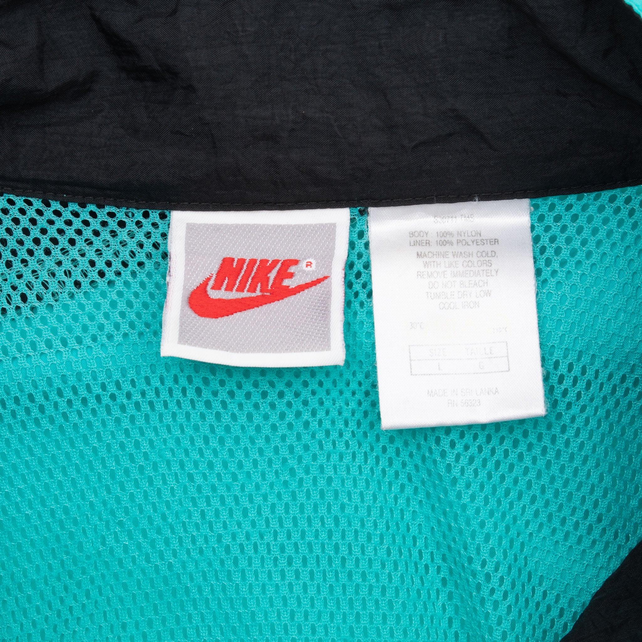 Vintage Nike Turquoise Blue Black Windbreaker Jacket Late 1980S Size Large