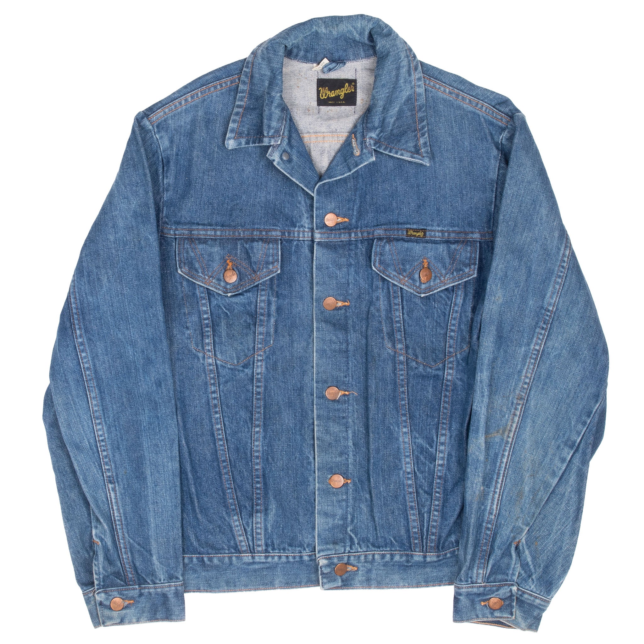 Vintage Wrangler 2 Pockets Blue Denim Jacket 1970S Size 42L Made In Usa