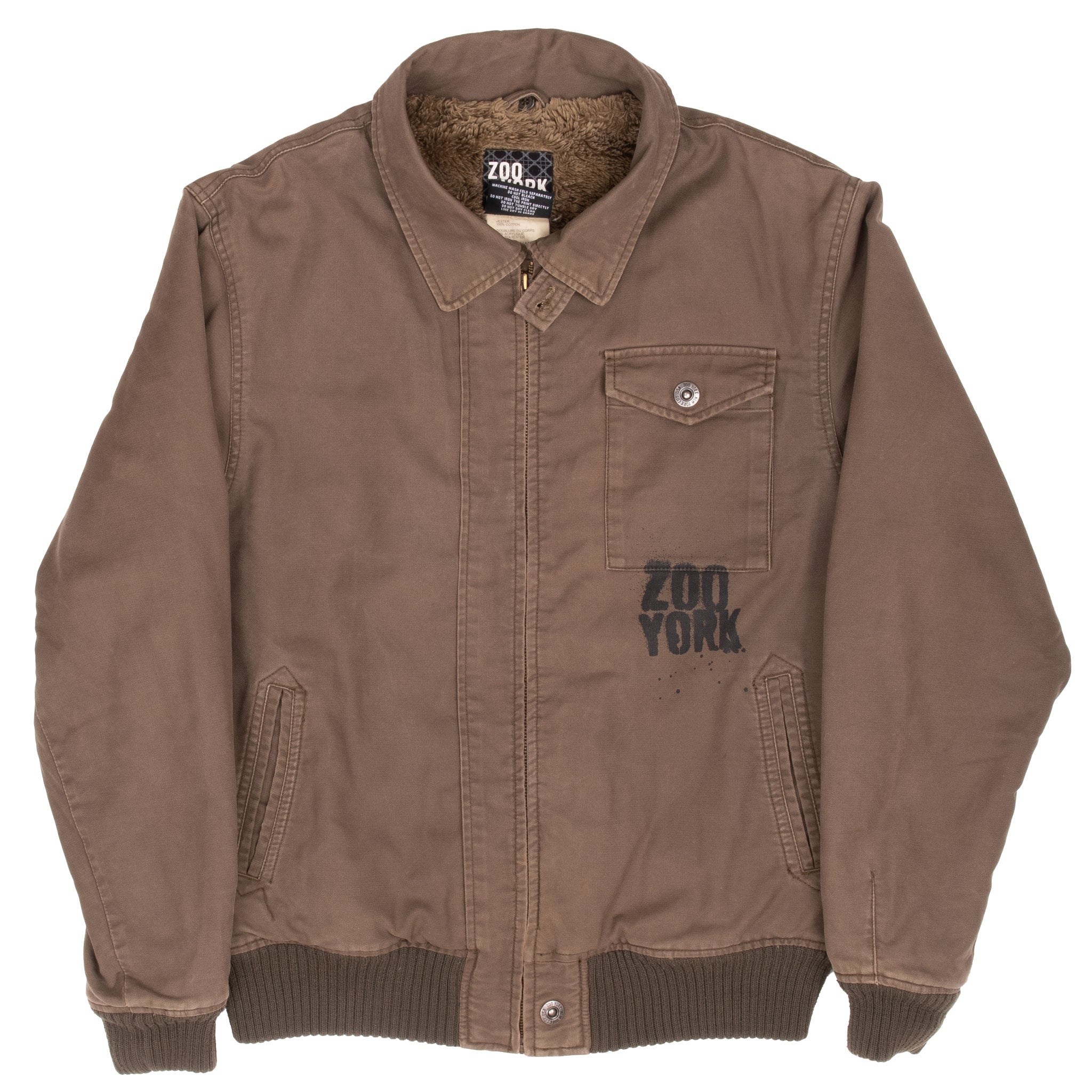 Vintage Zoo York Military Style Faux Fur Lined Deck Jacket Size Large 2000S