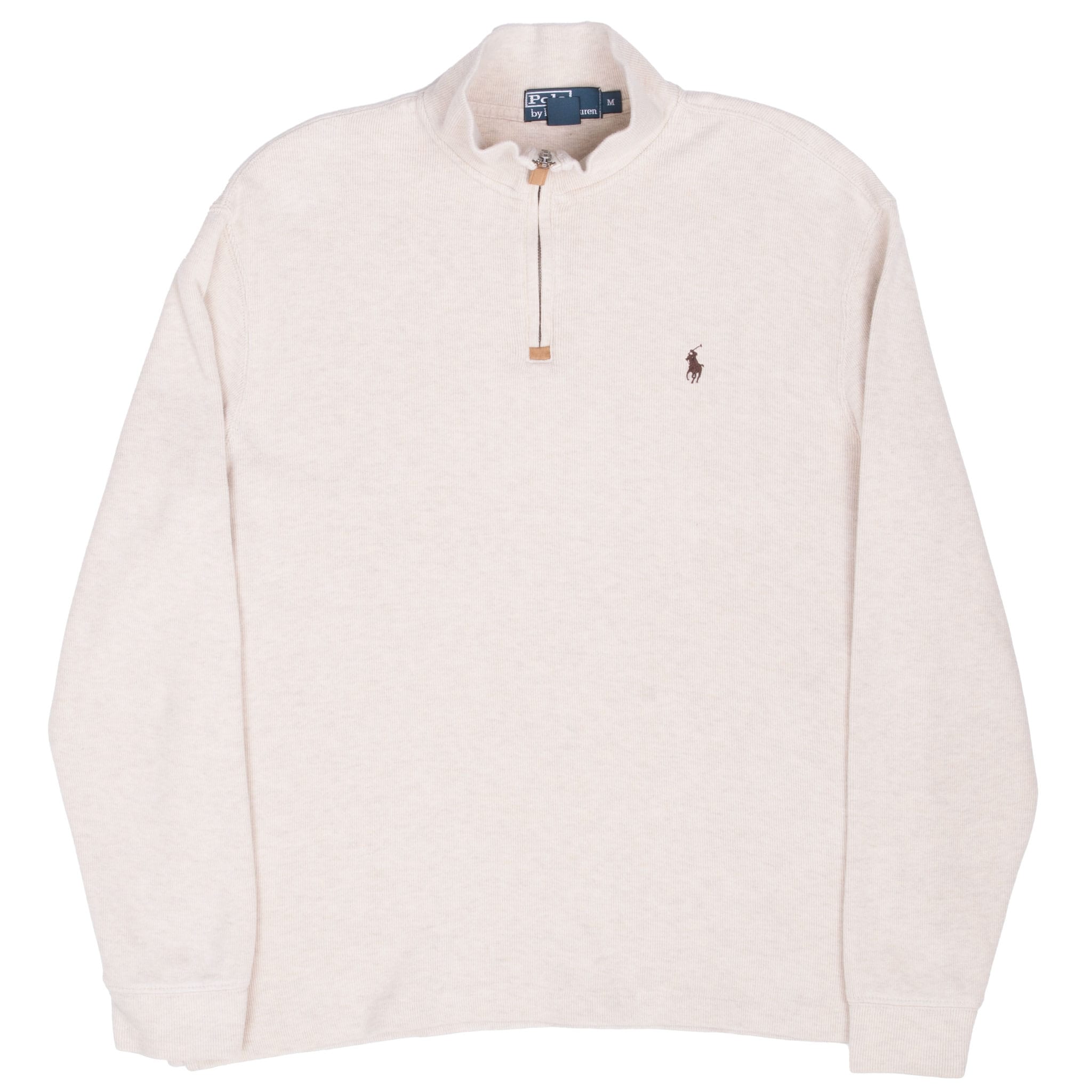 VINTAGE POLO RALPH LAUREN BEIGE QUARTER ZIP SWEATER MEDIUM 1990S