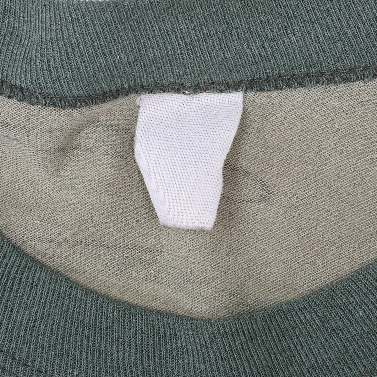 Close-up of blank white neck tag and dark green ribbed collar
