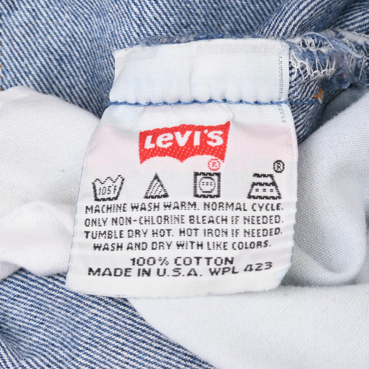Levi's care label stating 100% cotton and made in U.S.A.