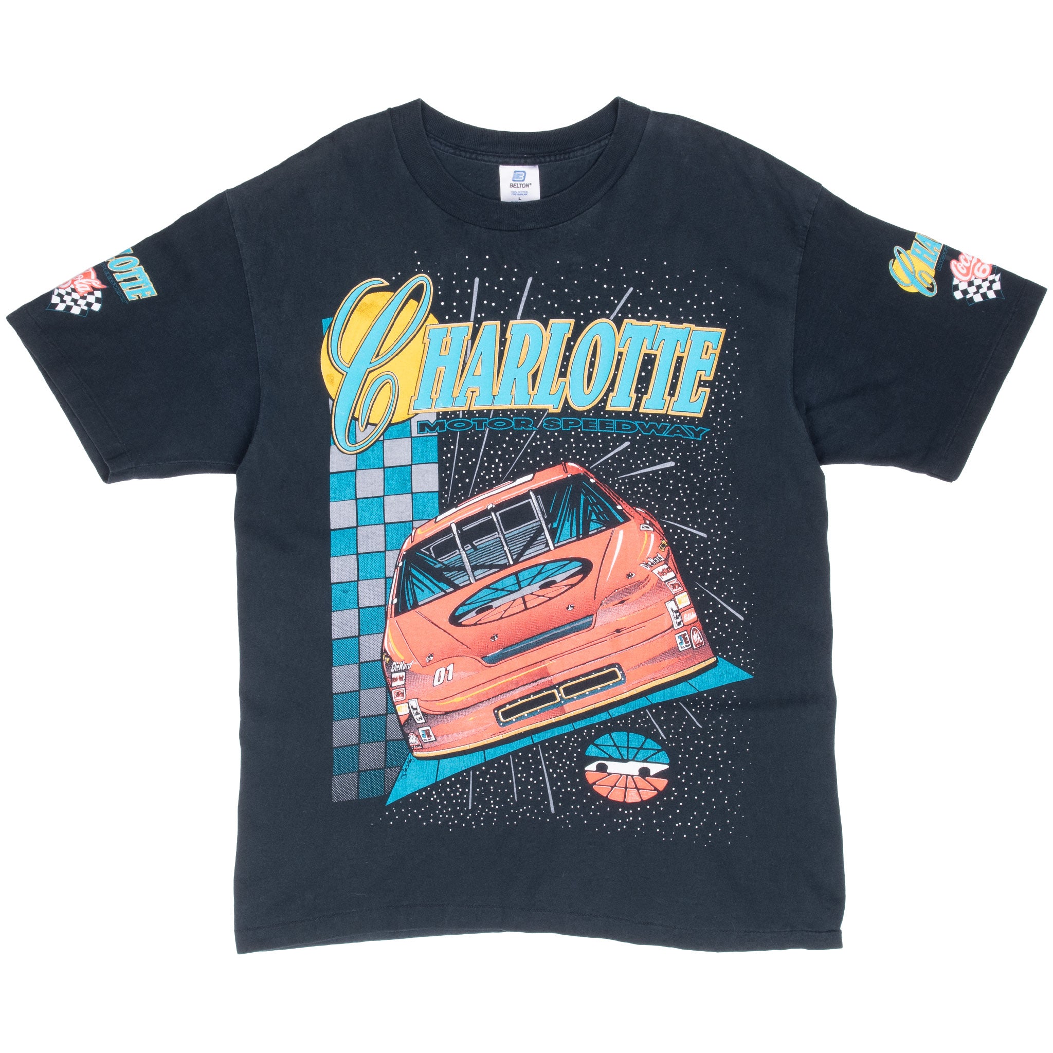 Vintage Nascar Charlotte Coca Cola Motor Speedway 1990S Tee Shirt Size Large Made In Usa With Single Stitch Sleeves