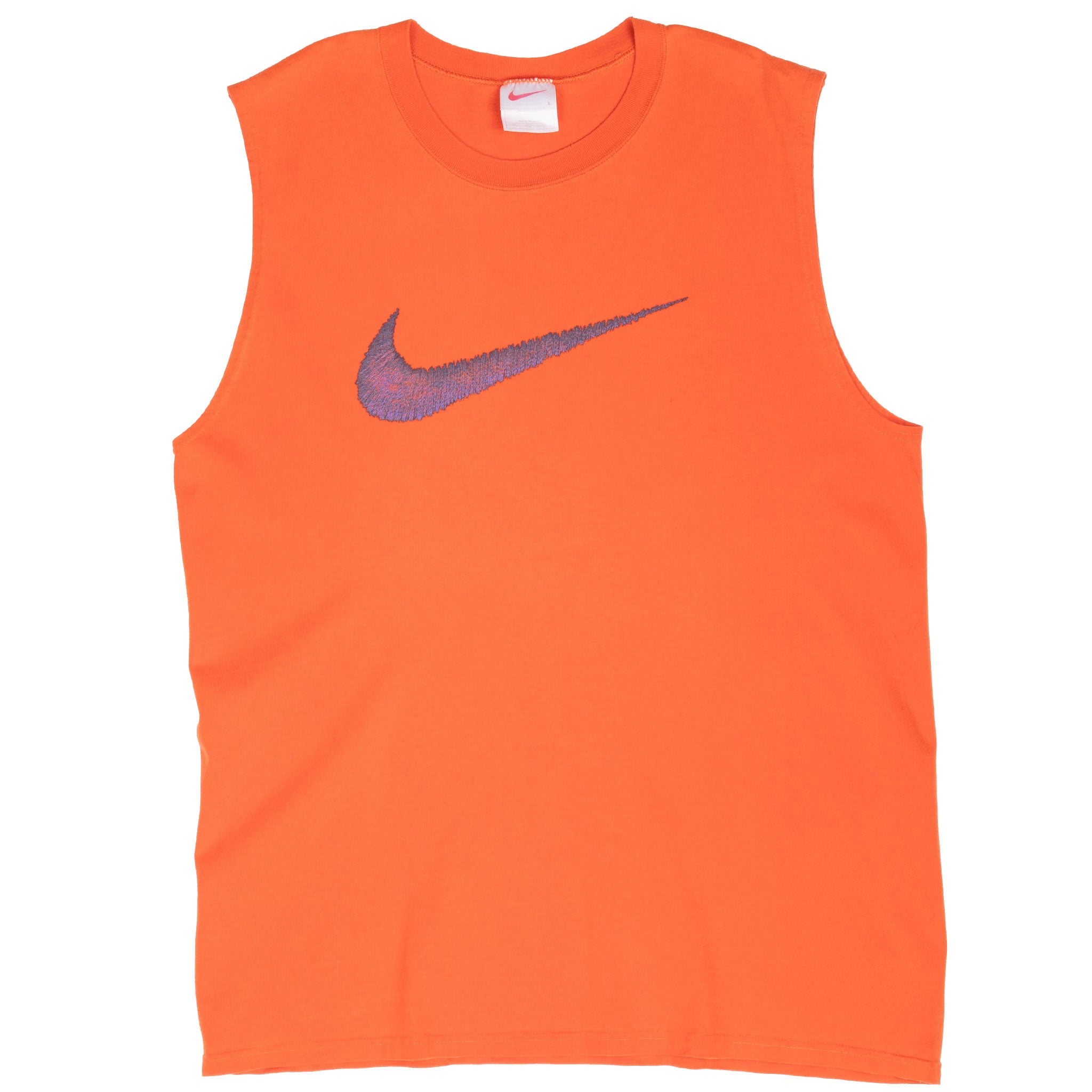 Vintage Nike Big Swoosh Orange Tank Top Tee Shirt 1990S Large Made In Usa