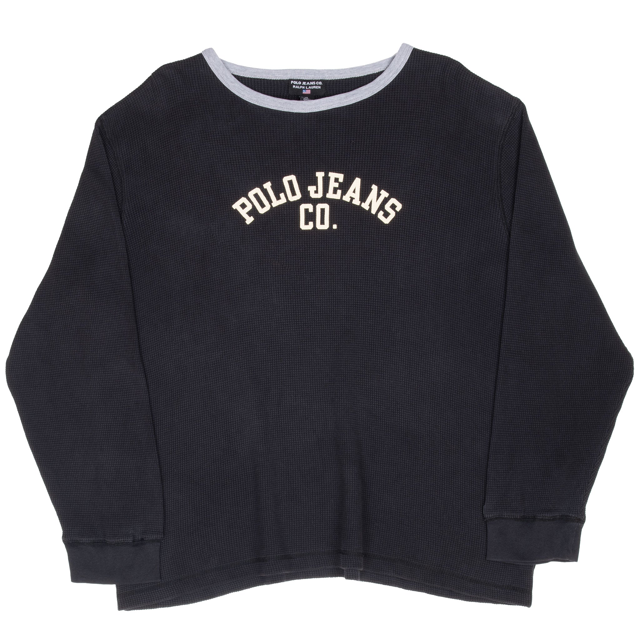 Vintage Ralph Lauren Polo Jeans Co Black Long Sleeve Waffle Tee Shirt 1990S Size XL