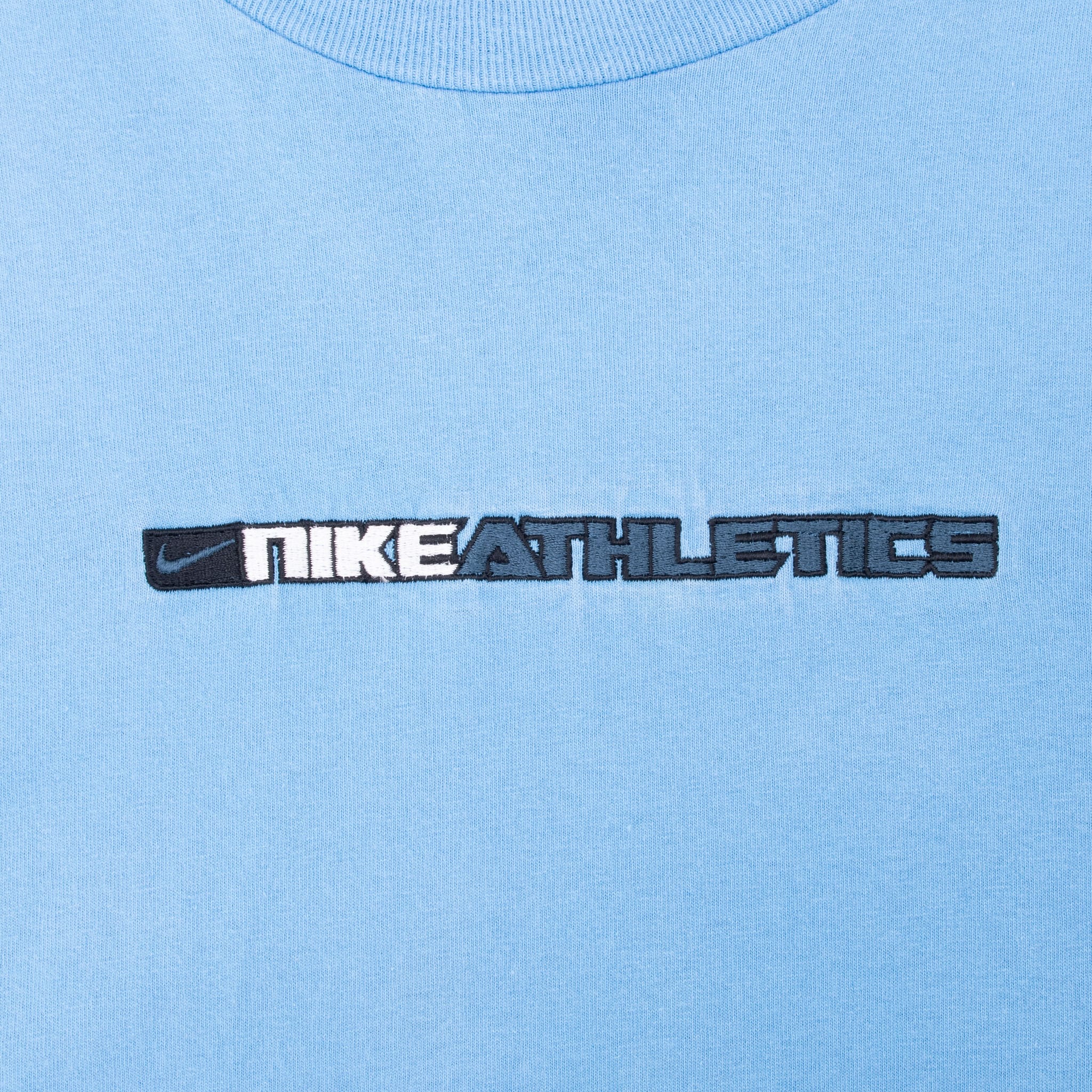 VINTAGE NIKE ATHLETICS SPELLOUT BLUE LONG SLEEVE TEE SHIRT 2000S 2XL MADE IN USA