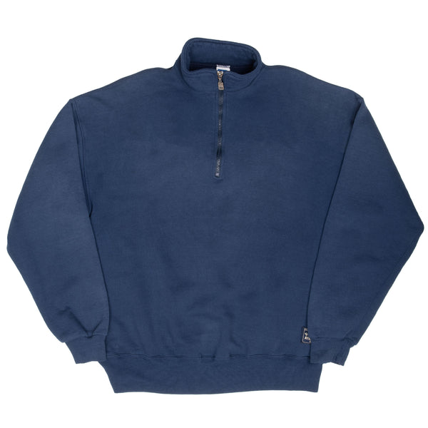 Vintage Russell Athletic Navy Blue Quarter 1/4 Zip Sweatshirt 1990S Size XL Made In Usa