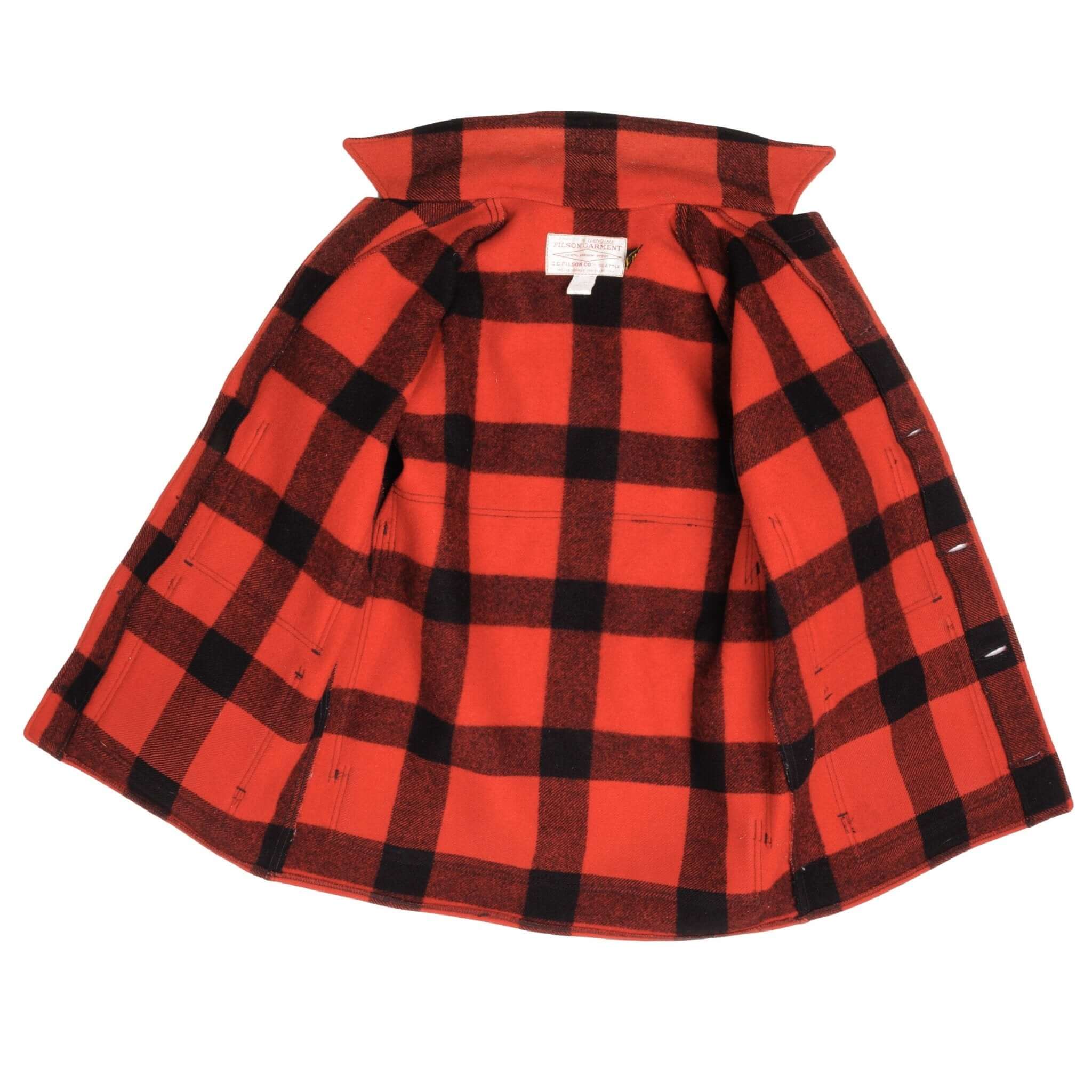 Vintage Original CC Filson Co Seattle Wool Double Mackinaw Cruiser Red And Black Plaid Size 40 Made In USA