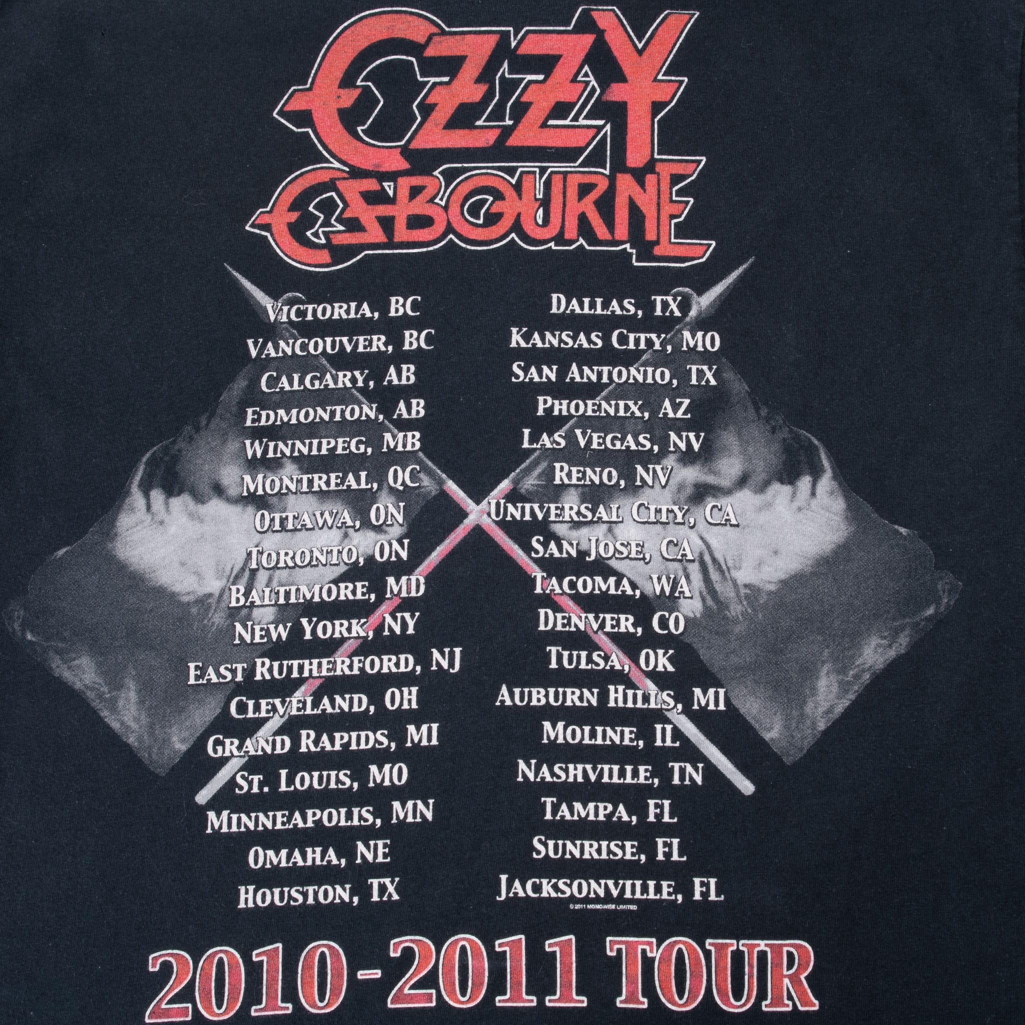 VINTAGE OZZY OSBOURNE SCREAM TOUR 2011 TEE SHIRT SIZE LARGE