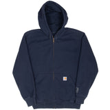 Vintage Carhartt Rain Defender Full Zip Navy Hoodie Sweatshirt Size Large