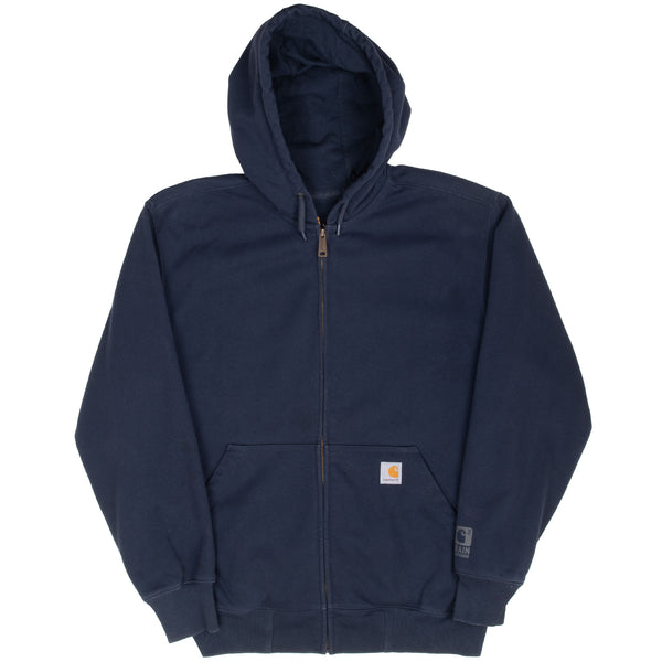Vintage Carhartt Rain Defender Full Zip Navy Hoodie Sweatshirt Size Large