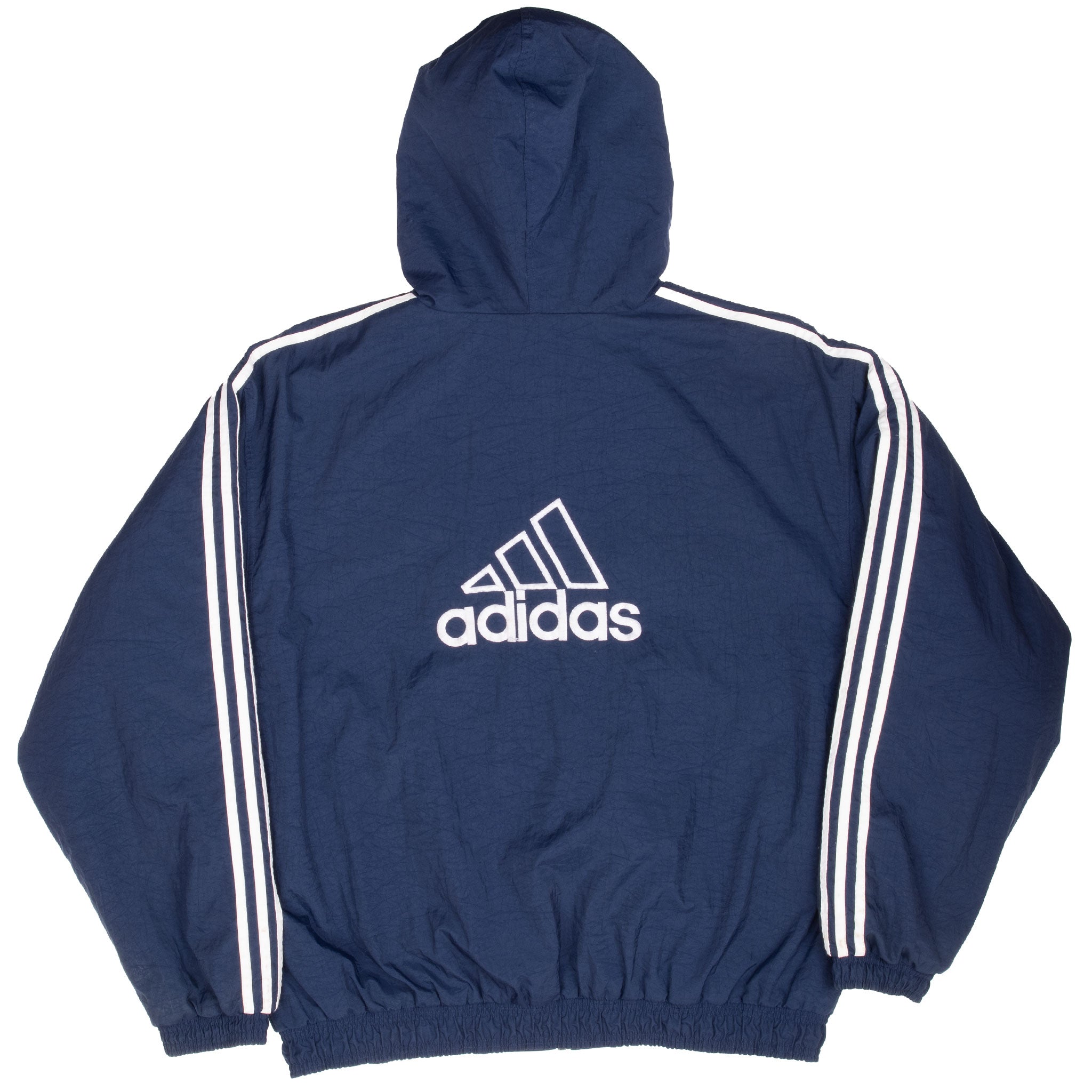 Vintage Adidas Blue Nylon Windbreaker Hooded Jacket 1990S Size XL