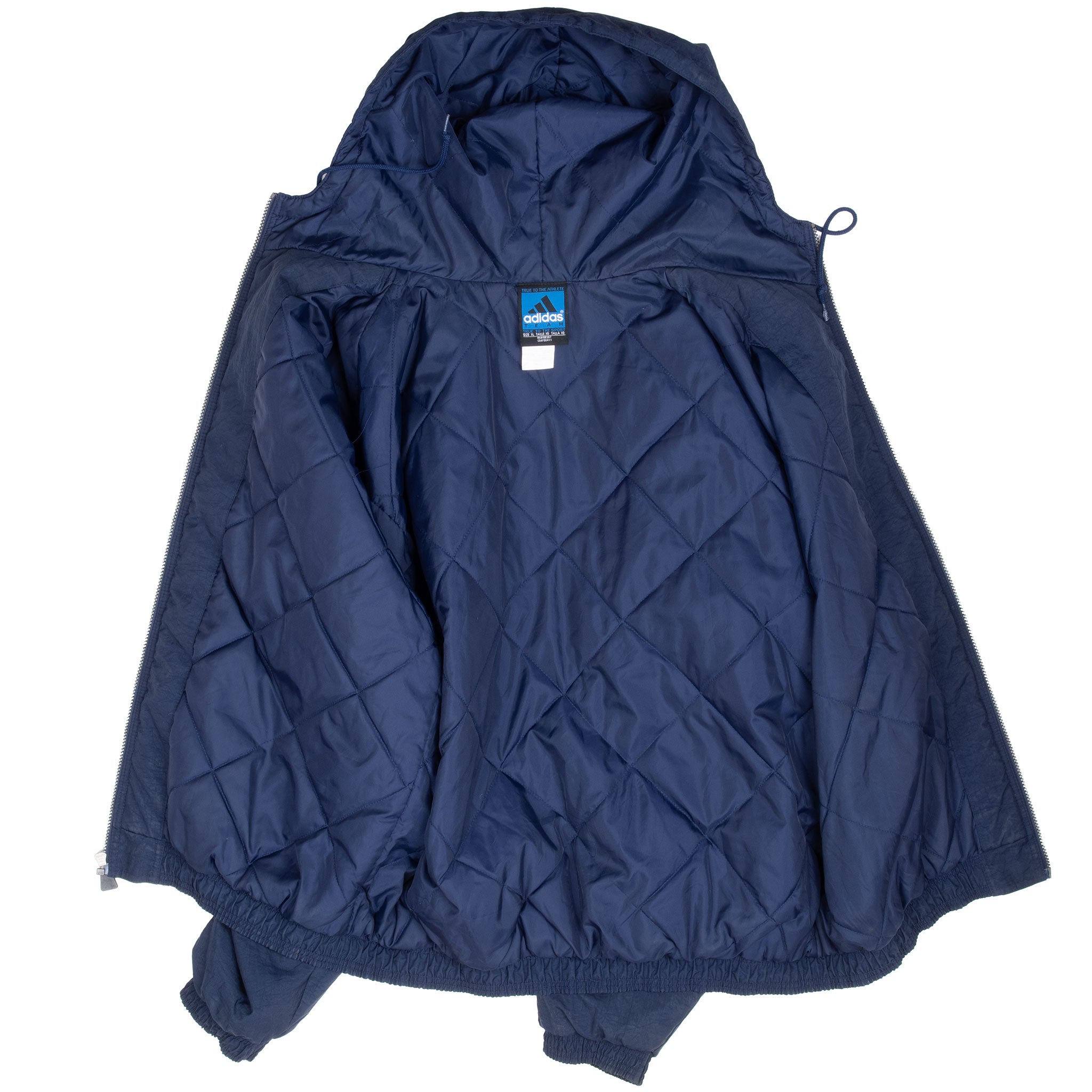 Vintage Adidas Blue Nylon Windbreaker Hooded Jacket 1990S Size XL