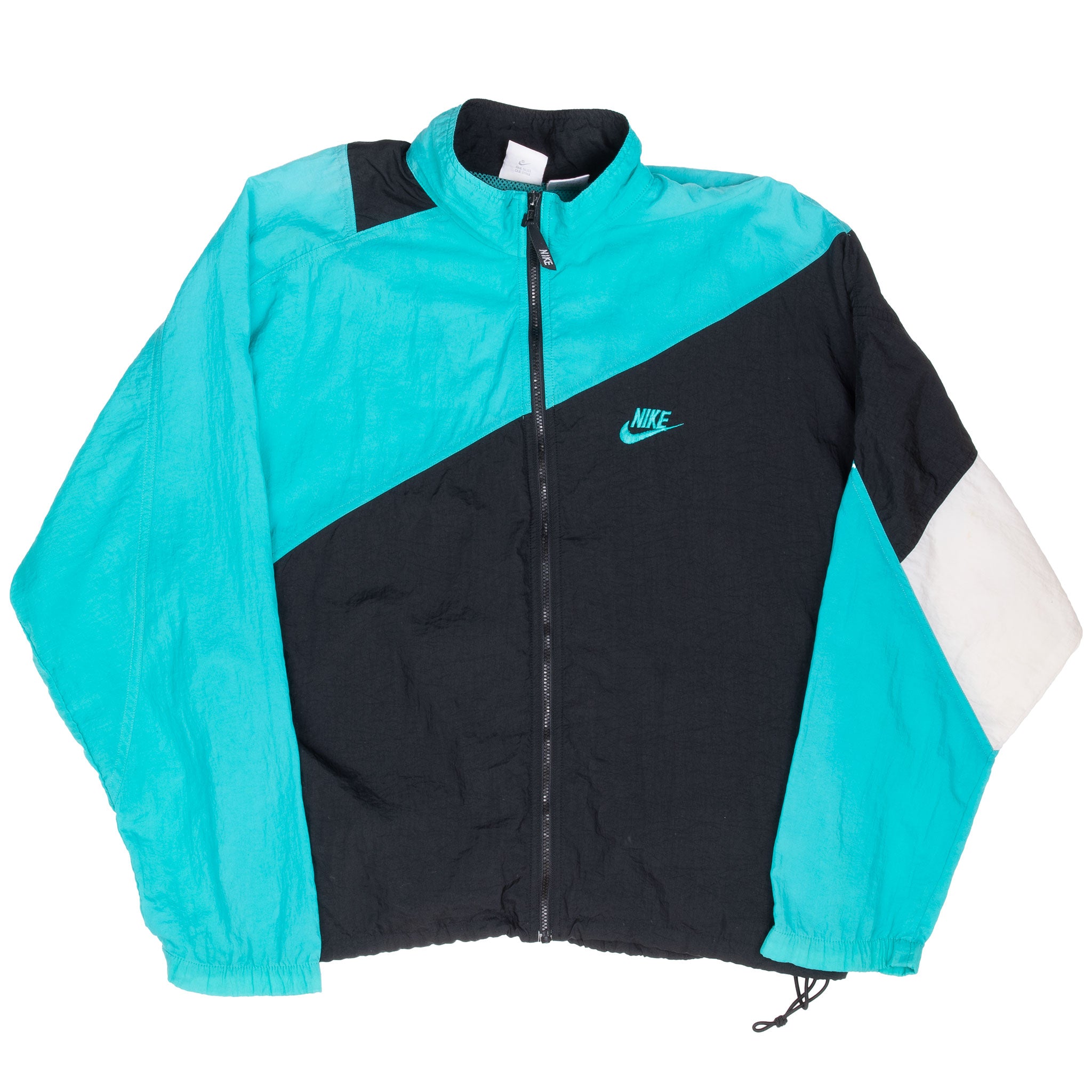 Vintage Nike Turquoise Blue Black Windbreaker Jacket Late 1980S Size Large
