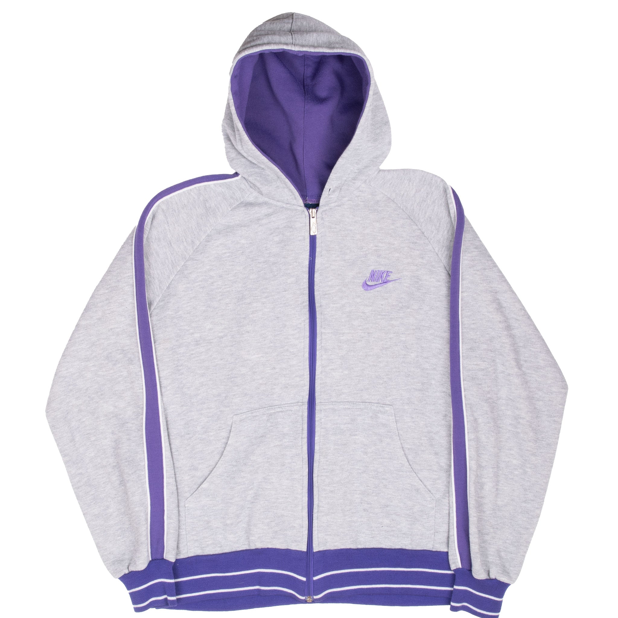 Vintage Nike Grey Purple Full Zip Hoodie Jacket Early 1980S Size Large